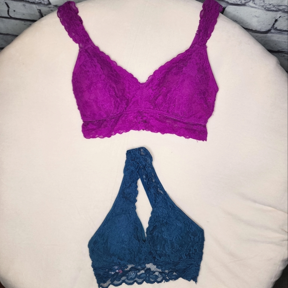 Set of 2 Lace Bralettes - Fuschia & Teal - M, S